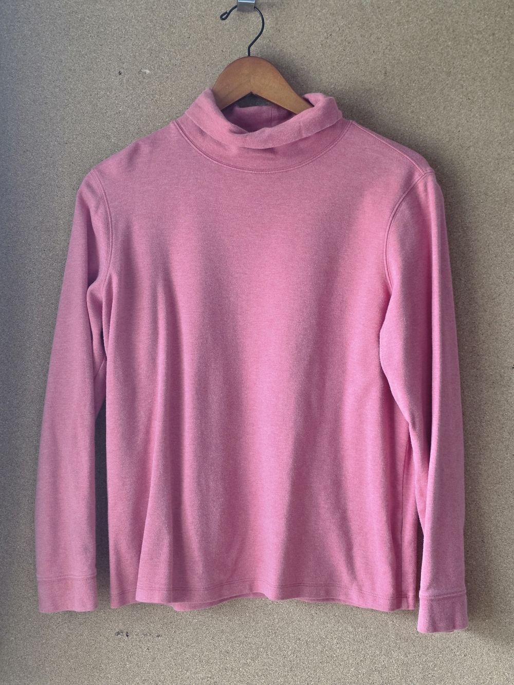 L.L. Bean Pink Cotton Interlock Long Sleeve Turtleneck Top Size L Reg Mock Neck